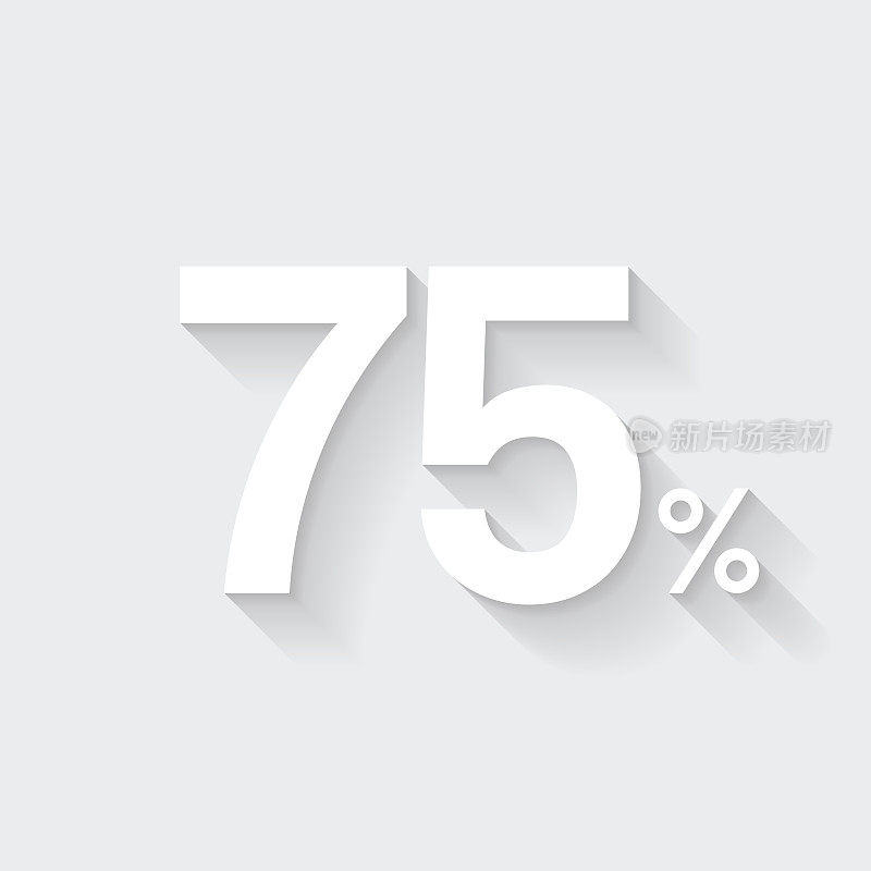 75% - 75%。图标与空白背景上的长阴影-平面设计